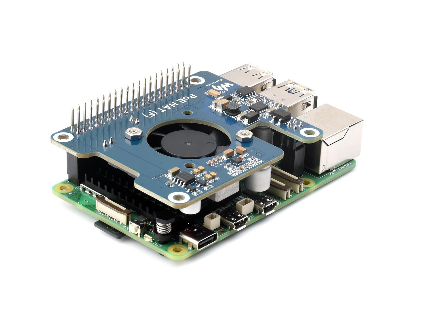 POE Hat (F) for Raspberry Pi 5, 802.3af/at-Compliant, Power Over Ethernet Hat Expansion Board for Raspberry Pi 5, with Metal Heatsink,Onboard Cooling Fan