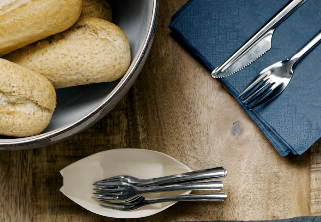 Amefa Set di posate lavate riutilizzabili [50 forchette, 50 cucchiai, 50 coltelli, 50 tovaglioli] per feste di compleanno, picnic, buffet