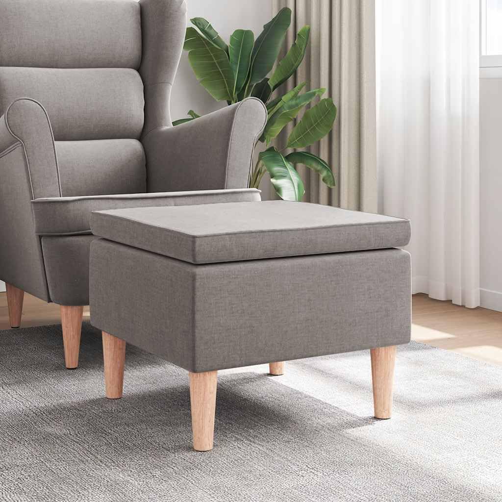 Sgabello con gambe in legno, tessuto tortora, 52 x 52 x 42 cm, imbottito, pieghevole e salvaspazio, versatile per soggiorno, ufficio, giardino, campeggio, uso interno ed esterno
