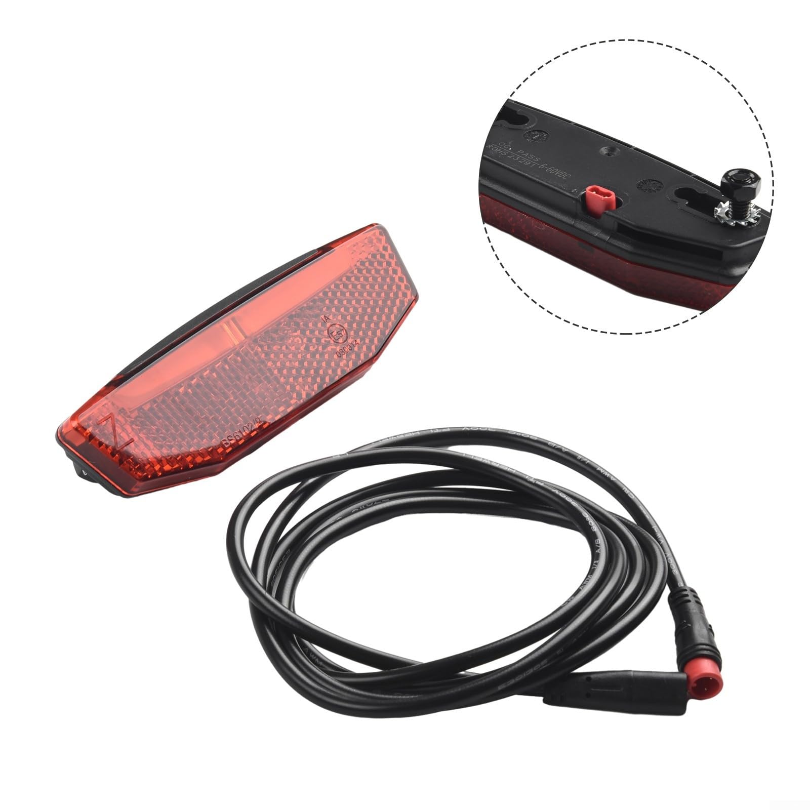 E-For - Fanale posteriore a LED per bicicletta, 36 V, 48 V, per scooter, 7 LED di sicurezza con cavo da 120 cm, alloggiamento in ABS, connettore SM compatibile