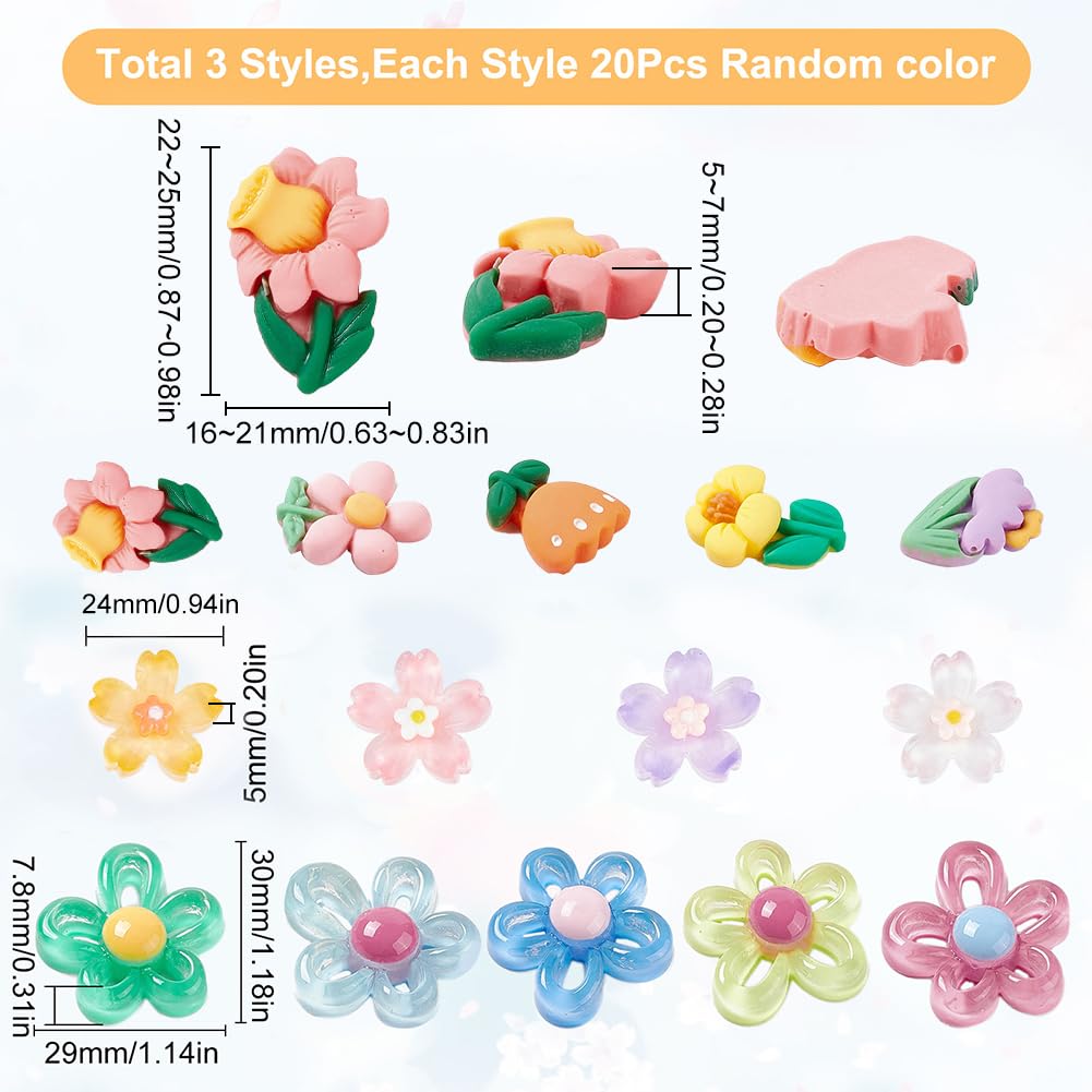 Amazon | SUNNYCLUE 60個3種 ランダム色 花 カボション 桜 アクリル 
