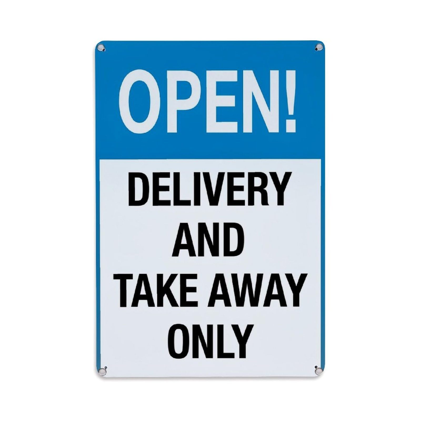 Open Delivery And Take Away Only Retro Metal Tin Sign, Vintage Decor Art Poster for Bar, Home, Man Cave, Kitchen, Laundry Room Gift 8x12Inch