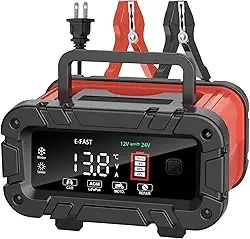 Carregador de bateria 10A, carregador portátil de bateria de chumbo-ácido de 12V e 24V atualizado, carregador de bateria automotiva com tela grande e inteligente, mantenedor de bateria automotiva