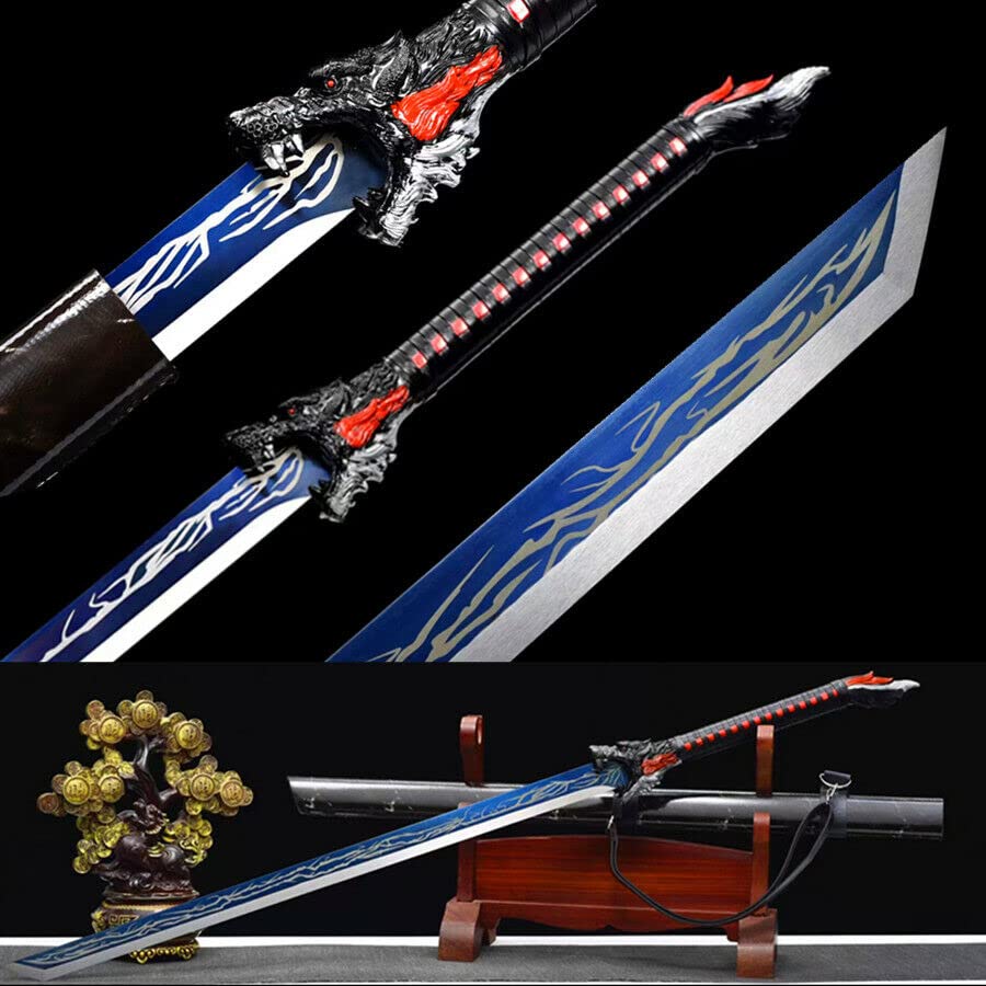 ZPGP Lightning Wolf Head Broadsword Sword Katana High Carbon Steel Knife