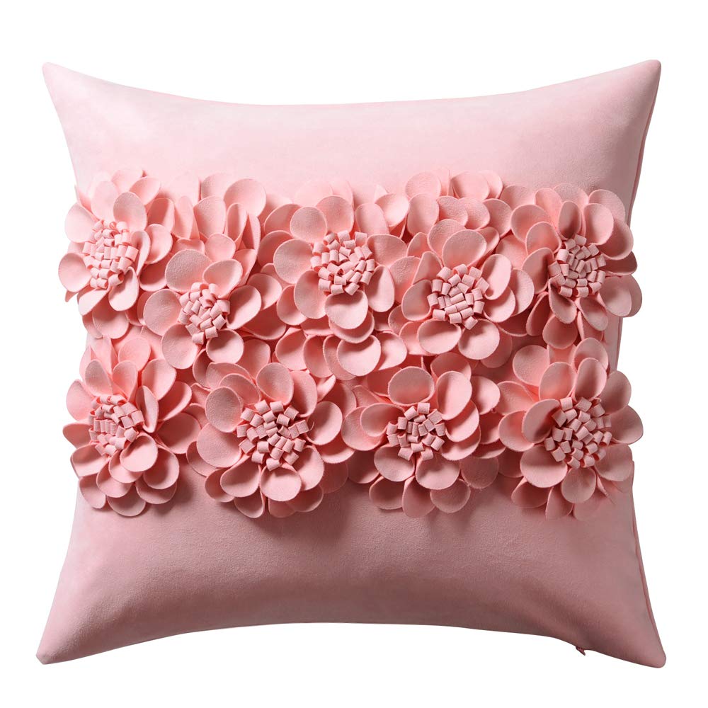 JWH Handmade 3D Flower Throw Pillow Covers Aesthetic Decorative Colorful Floral Accent Pillow Cases Stereo Pillowcase Cute Cushion for Car Bed Couch Bedroom 18x18 Inch Pink