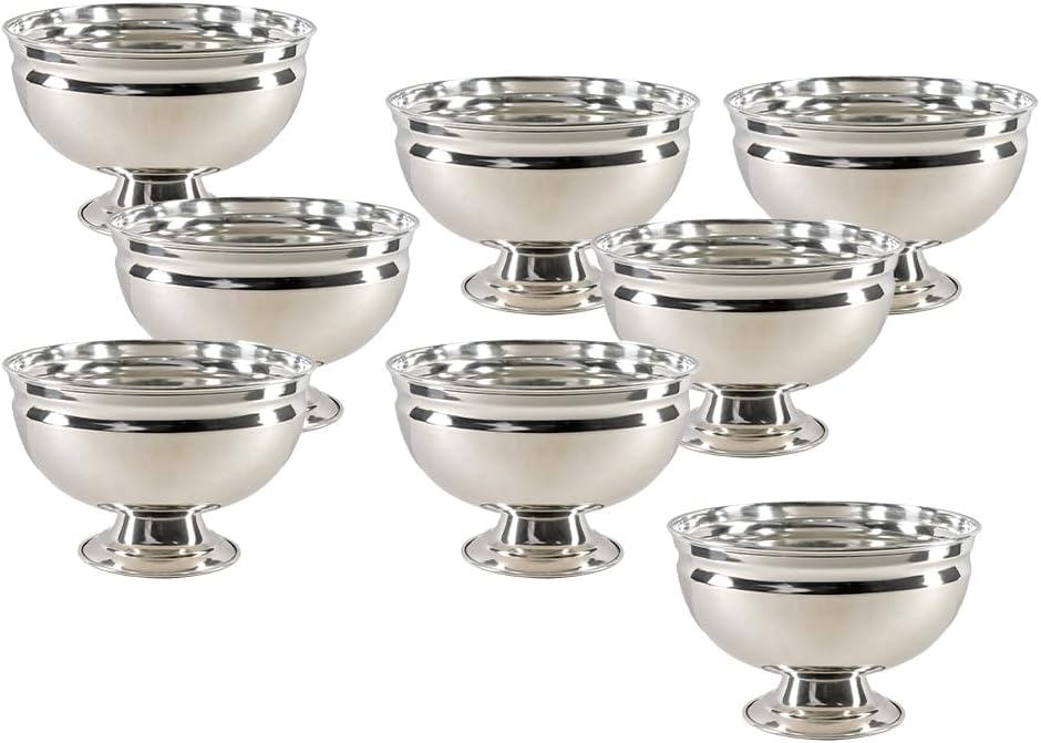 Serene Spaces Living Silver Pedestal Bowl – Elegant Decorative Centerpiece for Weddings, Events, Floral Arrangements, Trinket, Jewelry, Candy Holder, 10" Diameter & 7" Tall, Pack of 8