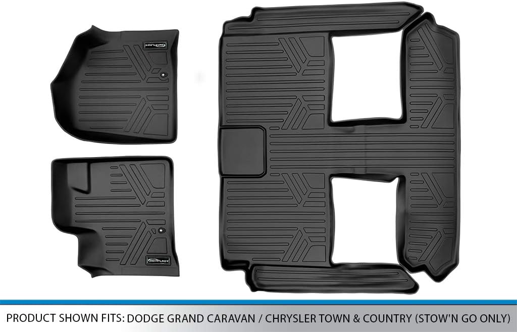 Exсluѕіvе Dіѕсоunt 🔥 SMARTLINER Floor Mats 3 Row Liner Set Black Compatible with 2008-2020 Grand Caravan / 2008-2016 Town & Country (Stow'n Go Only)