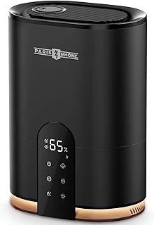 Humidifiers for Bedroom, PARIS RHÔNE 4L Top Fill Humidifiers for Home Large Room, Essential Oil Diffuser, Auto Humidity Sensor, 28dB Quiet,Timer,40H, Sleep Mode,Cool Mist Air Humidifier (Black)