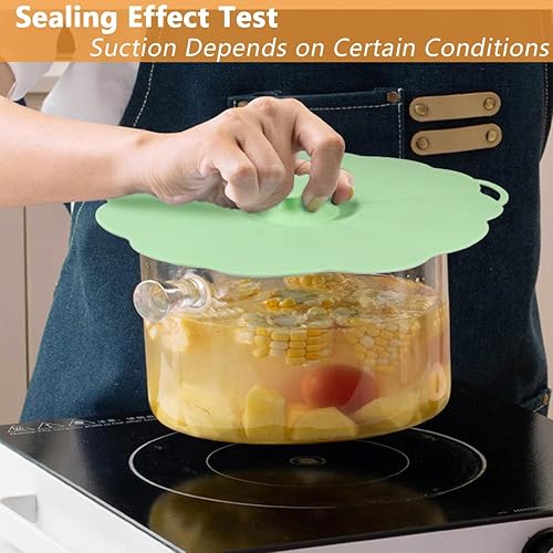 Miniatura 5 de Tapas de silicona para almacenamiento de alimentos, juego de 5 fundas reutilizables con 5 ganchos para cuencos, platos, platos, ollas y sartenes,