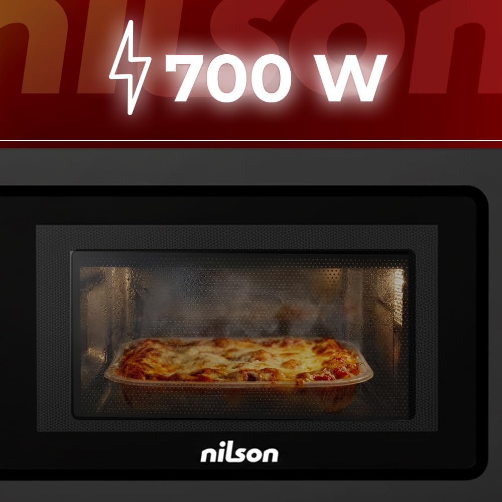 Nilson Micro-ondes, 19L, Installation Gratuite, Noir NMW2701N, 700W, 5 Programmes, Mécanique, Dégivrage, Revêtement intérieur, Nettoyage facile, Minuterie 30 Minutes