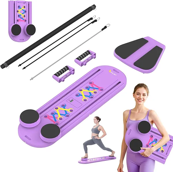 Pilates Reformer Board – 5-in-1 Foldable Pilates Machine for Home Workout, Portable Fitness Board with Resistance Bands, Full Body Training for Women