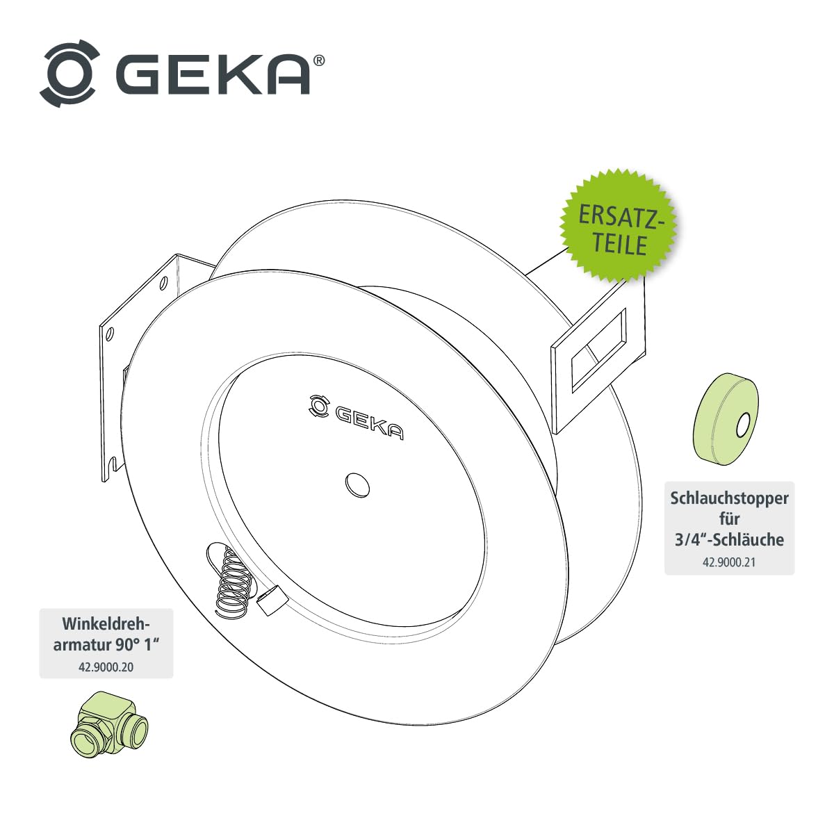 GEKA plus Automatischer Schlauchaufroller PA20SK (robuster Schlauchaufroller, Stahlkonstruktion, autom. Rückzug, schrittweise Arretierung, mit Schlauch 20 m)