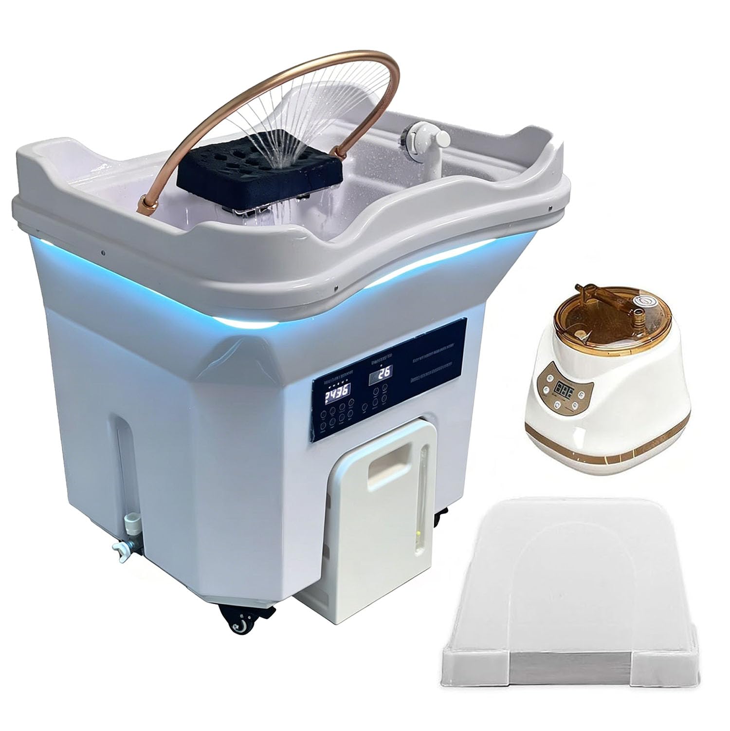 Mobiles Kopf-Spa-Becken KopfSpa Ausrüstung mit Wasserfall-Spülung Wassertank 60L Wasserfall unabhängiger Abwassertank Begasungsmaschine Und Dampfhaube Head Spa Friseurshop