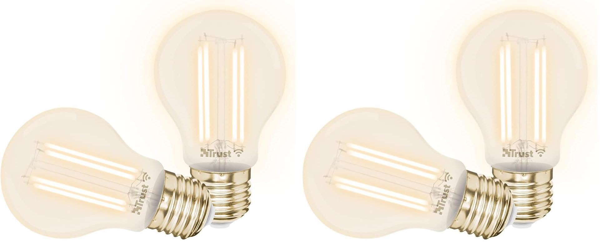 Trust WiFi E27 Smart Lampe, Vintage LED Birne, Leuchtmittel für Alexa und Google Home, Warme bis Kühle Glühbirne, Kein Hub, 2.4GHz Glühbirne RGB, E27 LED Warmweiss, Weiß - 2er-Pack (Packung mit 2)
