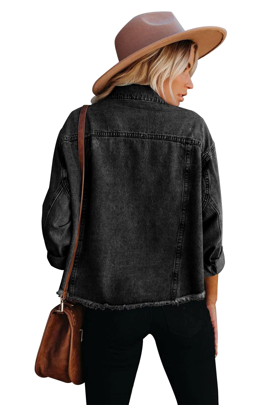 JayscreateEU Female Jeansjacke Kurze jacke Denim Jean Mantel Outwear Lange Ärmel Damen Jeansjacke mit Knöpfen Winter Herbst jacke Kanten und Waschen mit Tasche