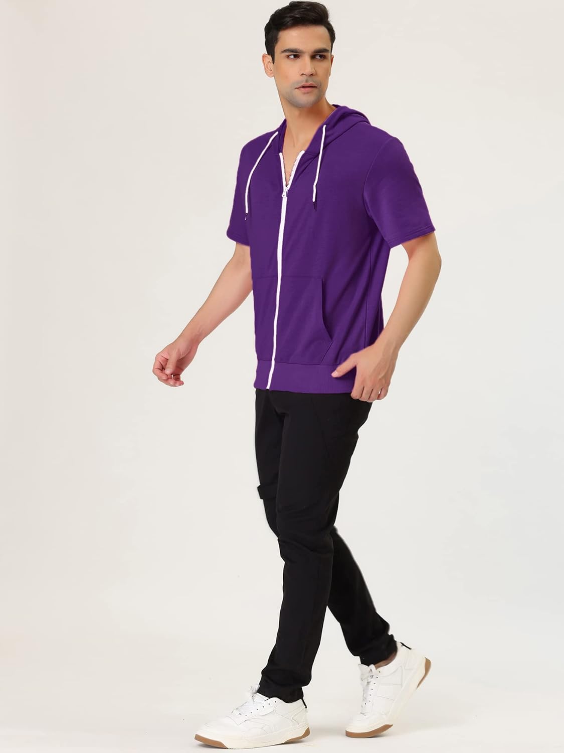 Lars Amadeus Men's Short Sleeve Hoodies Solid Color Zip Up Jackets with Hood - Image 4