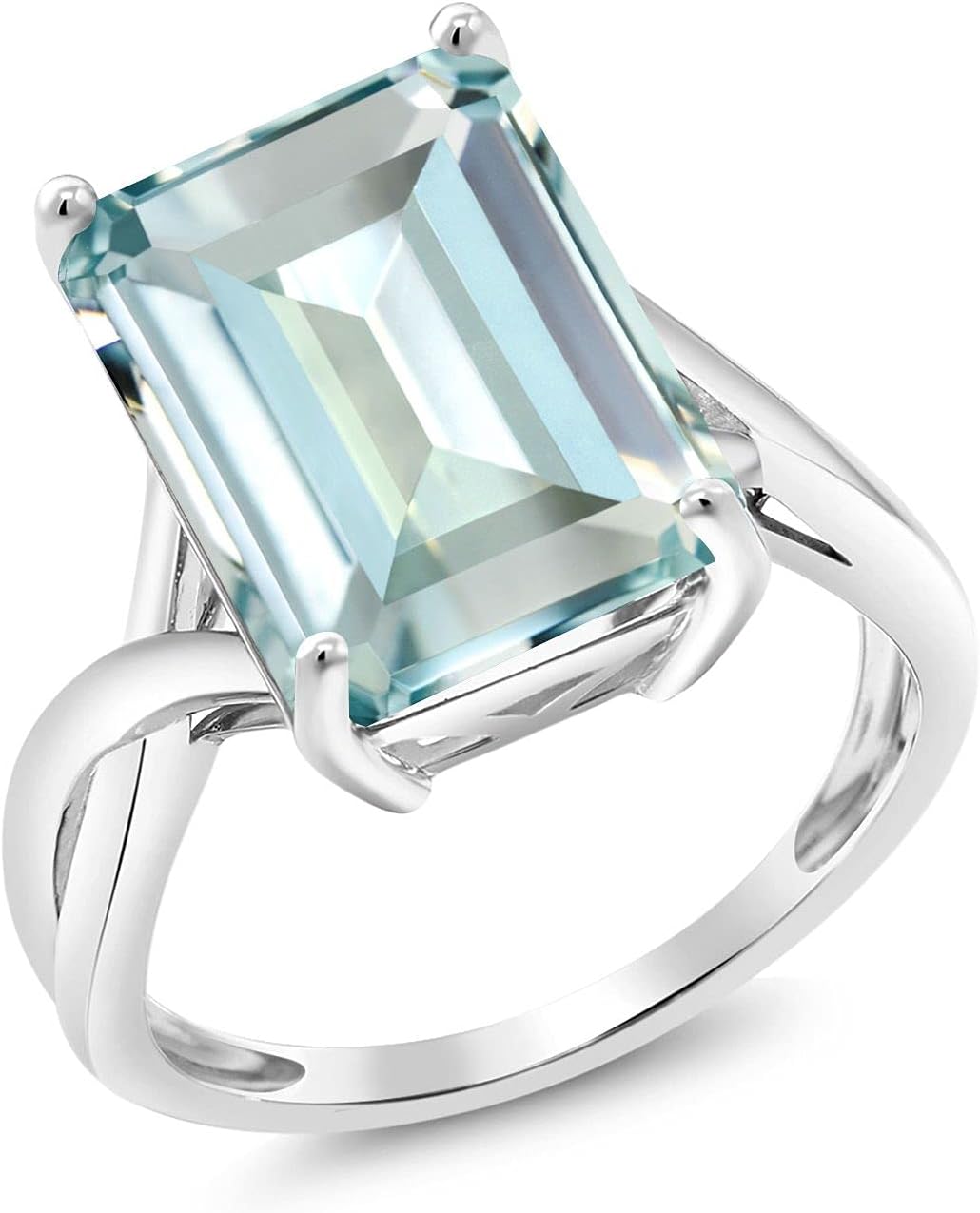 Gem Stone King 10K White Gold Gemstone Birthstone Engagement Ring | Emerald Cut 14X10MM | Wedding Engagement Anniversary Promise Gold Ring For Women | Available In Size 5-9 - Image 5