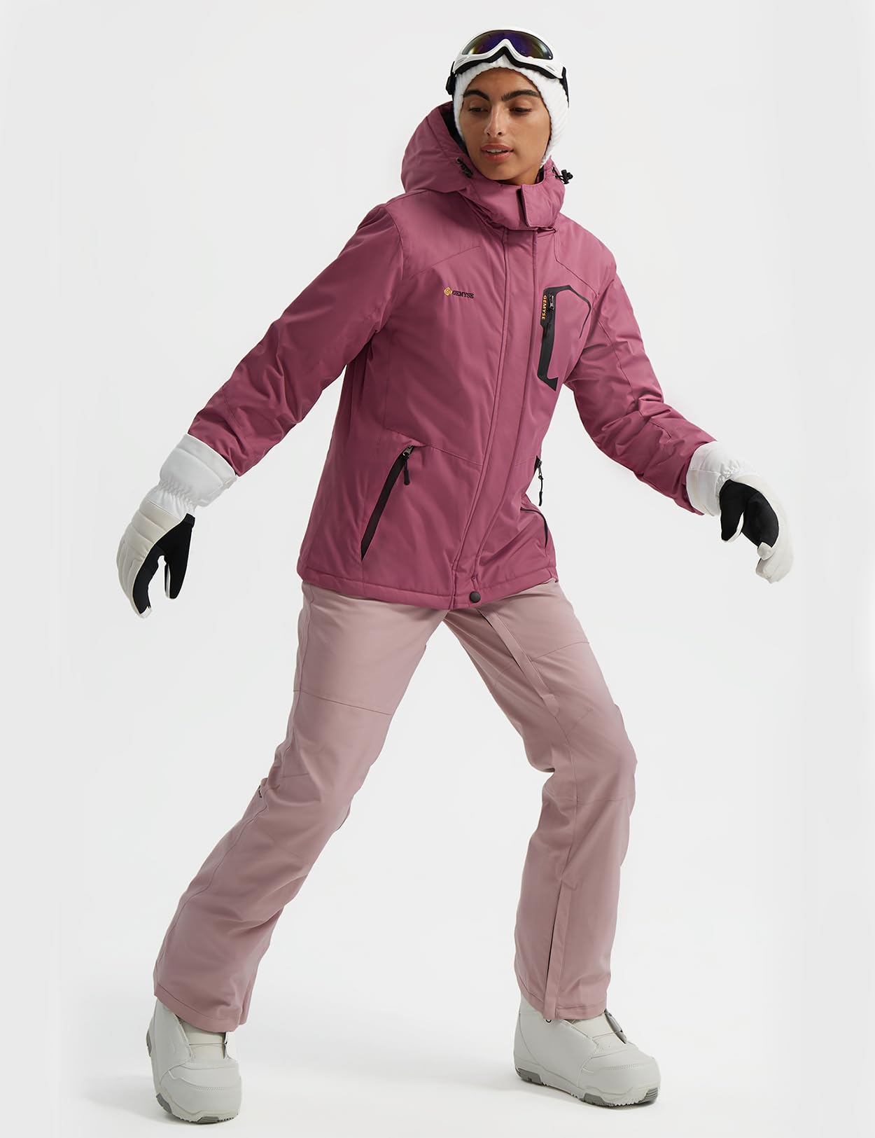 GEMYSE Donna Giacca da Sci impermeabile montagna Giacche Pile invernale antivento Cappotto con Cappuccio