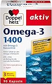 Doppelherz Omega-3 1400 mg – Hochdosiertes Omega-3-Konzentrat plus Vitamin E – Hoher Gehalt an Omega-3-Fettsäuren – 90 Kapseln
