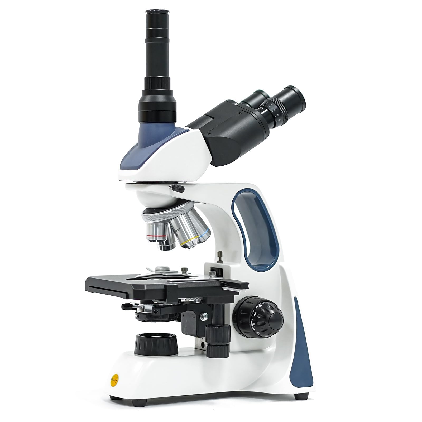 Swift SW400 Compound Trinocular Lab Microscope, Infinity Optical System,40X-2500X Magnification, Wide-Field 10X/25X Eyepieces, Ultra-Precise Focusing, Rechargeable, Camera-Compatible
