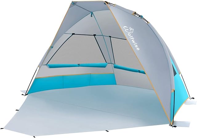 WolfWise 2-3 Person UPF 50+ Portable Beach Canopy Tent Sun Shade Umbrella with Extendable Floor