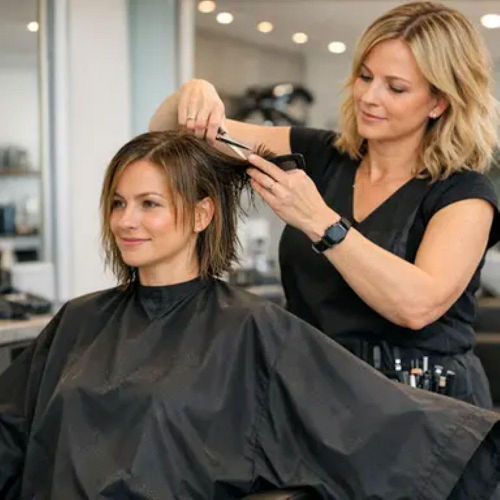 IC-collection Friseur Kimono Kittel mit Ärmeln – Großer Friseurumhang aus atmungsaktivem, wasserabweisendem Polyester, Profi-Arbeitskittel für Salon & Barber, Schwarz