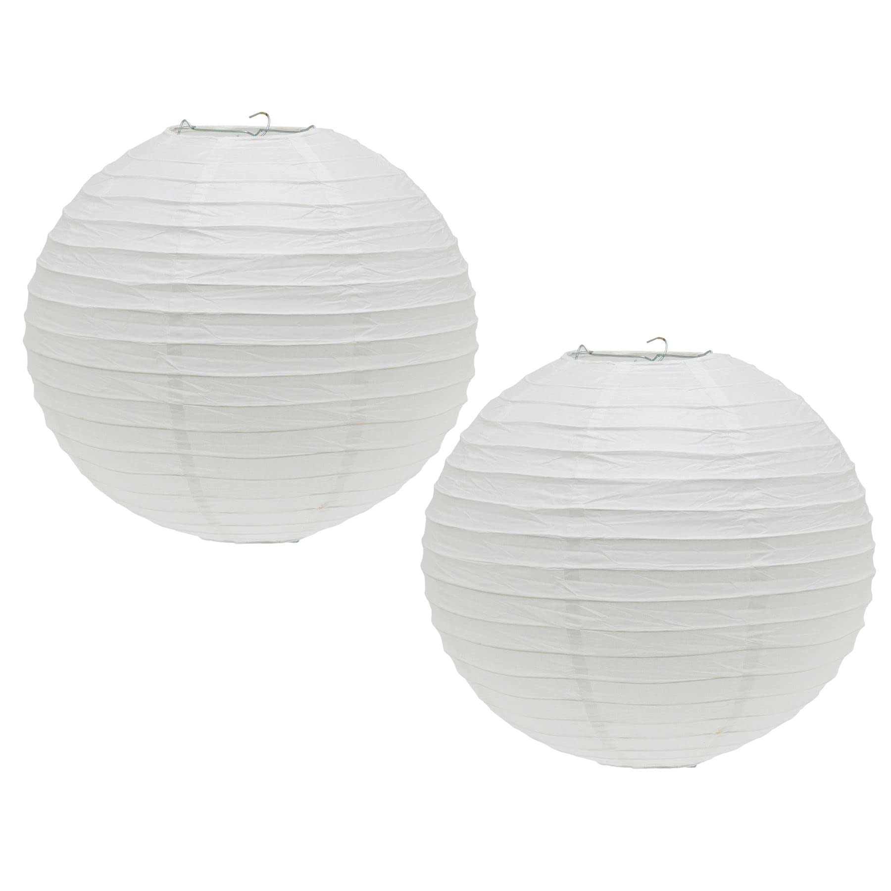 Carousel Home Pack2 Pack Of 2 Round White Paper Light Shade Lantern | Classic Bamboo Style Ribbed Paper Lampshade | Hanging Circle Ceiling Lightshade
