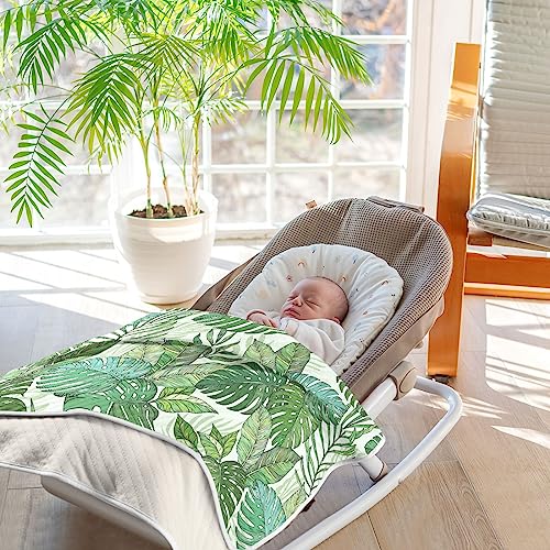 Image of Swaddle Blanket for Green Palm Tree Leaves Baby Receiving Blanket Muslin Baby Swaddles Soft Cotton Breathable Nursery Blankets for Unisex Boys and Girls 30x40 Inch