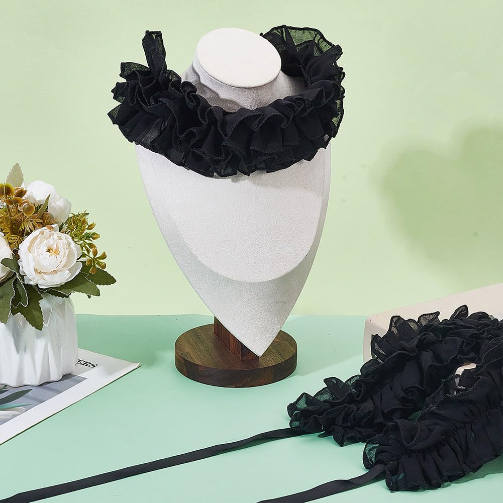 HOBBIESAY 1 Set Ruffled Collar Cuffs Set Layered Lace Jabot Collar Detachable Collars Victorian Cuffs Sets Chiffon Costume Accessories Black for Women Halloween Party Cosplay Supplies - Image 3