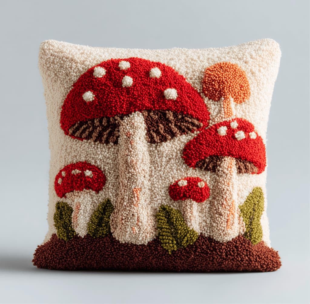 Kitquiver Latch Hook Cushion Kit,Mushrooms DIY Throw Pillow Cover 43X43Cm