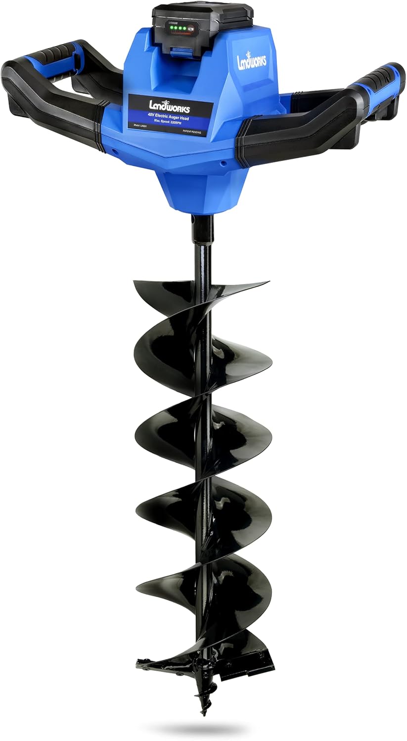 Landworks Earth Auger Power Head Steel 6" Inch x 30" Inch Bit Heavy Duty Electric Cordless Lithium Ion Battery for Earth Burrowing Drilling Post Hole Digging (Earth Auger 6" Inch Set) : Patio, Lawn & Garden