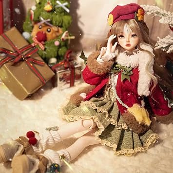 Meeler BJD Doll 1/4 Girl Full Set 44cm SD Resin Ball Joint Doll Handmade Christmas Celebration Girl Full Set Present, 1 Doll + Eyes + Face Makeup Head + Clothes + Wig + Shoes