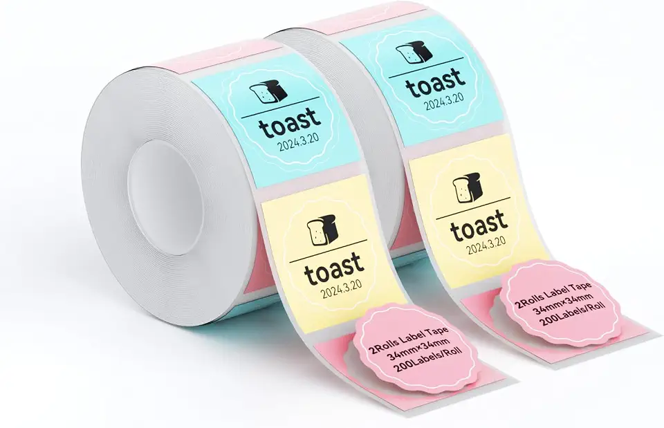Niimbot 2 Rolls Labels for B1/B21/B3S Label Maker, 34 x 34 mm (1.34'' x 1.34'') 200 Labels/Roll, Thermal Label Tape for Home Office Small Business Labeling Tape Replacement, Colorful