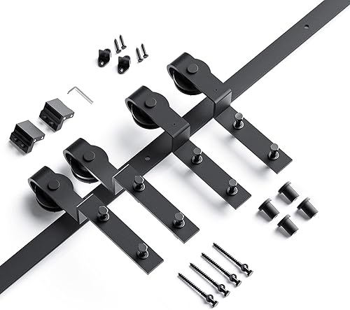 Miniatura 7 de EaseLife - Kit de herrajes para puerta de granero corredera doble, riel único