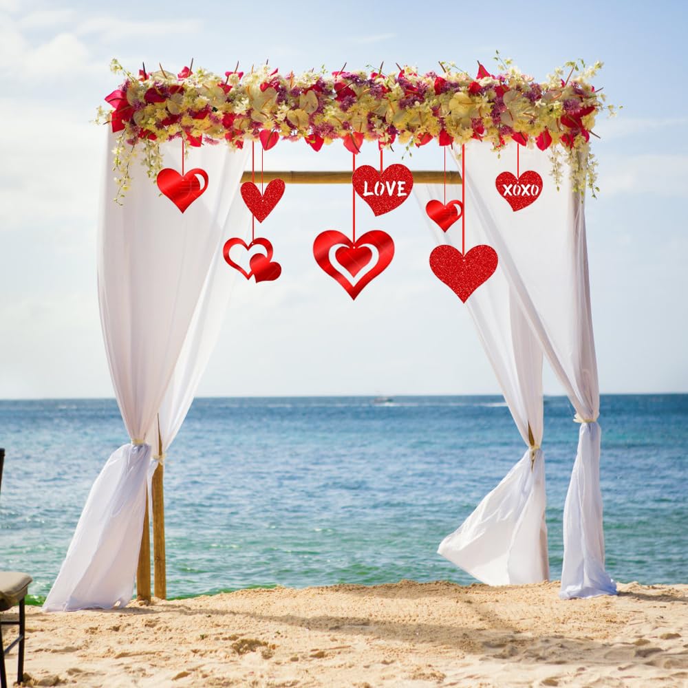 40 Stück Valentinstag-Deko: Glitzernde Rote Herzen Zum Aufhängen, Je 15,2 Cm, Aus PVC, Für Hochzeit & Party