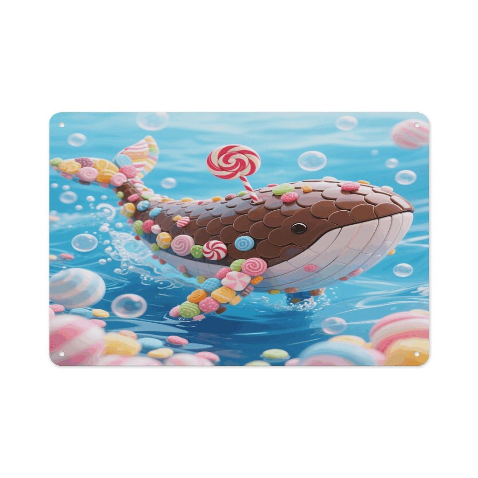 VstaDank Candy Whale Wall Art Prints Metal Sign Decor Painting Aluminum Wall Hanging Decor Vintage Poster Sublimation Picture Panel Weatherproof Art Decorative Wall Decors