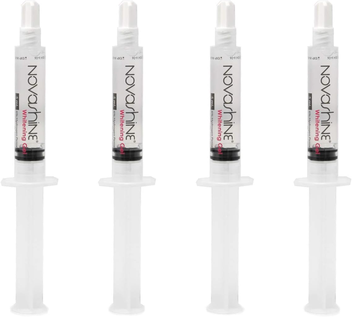 Teeth Whitening Gel Syringe Refill Pack (4) 5ml Syringes, 3 Month Supply, No Sensitivity, Use with Novashine LED Light