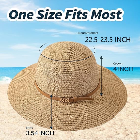 Image of Beach Sun Straw Hats for Women, UPF 50+ UV Sun Protection Wide Brim Summer Straw Hat Foldable Packable Roll up Cap