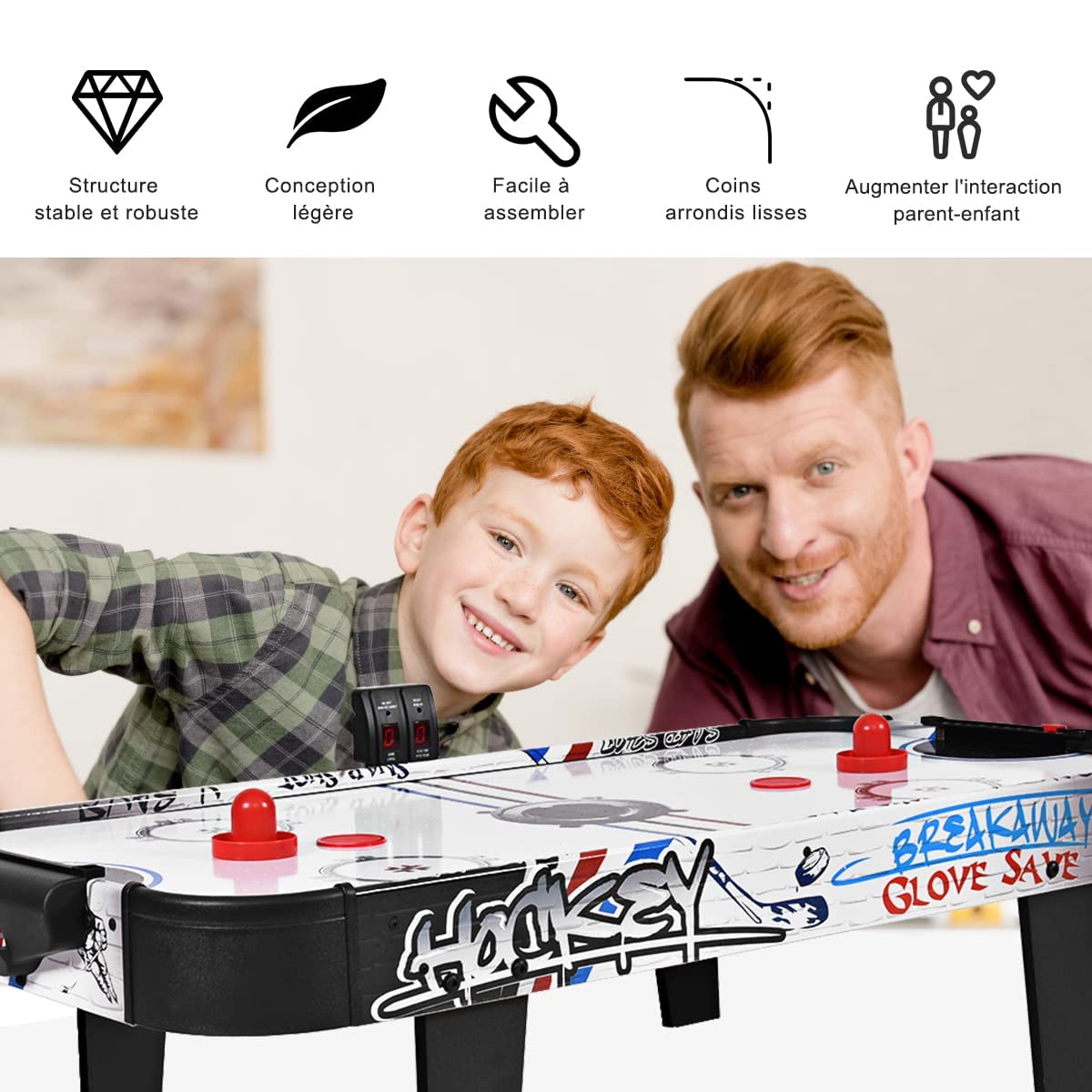 GOPLUS Table de Hockey sur Air avec Compteur de Points Electronique LED, 2 Palets, 2 Poussoirs, 2 Cages de But, pour Loisirs et Divertissement, 42 Pouces