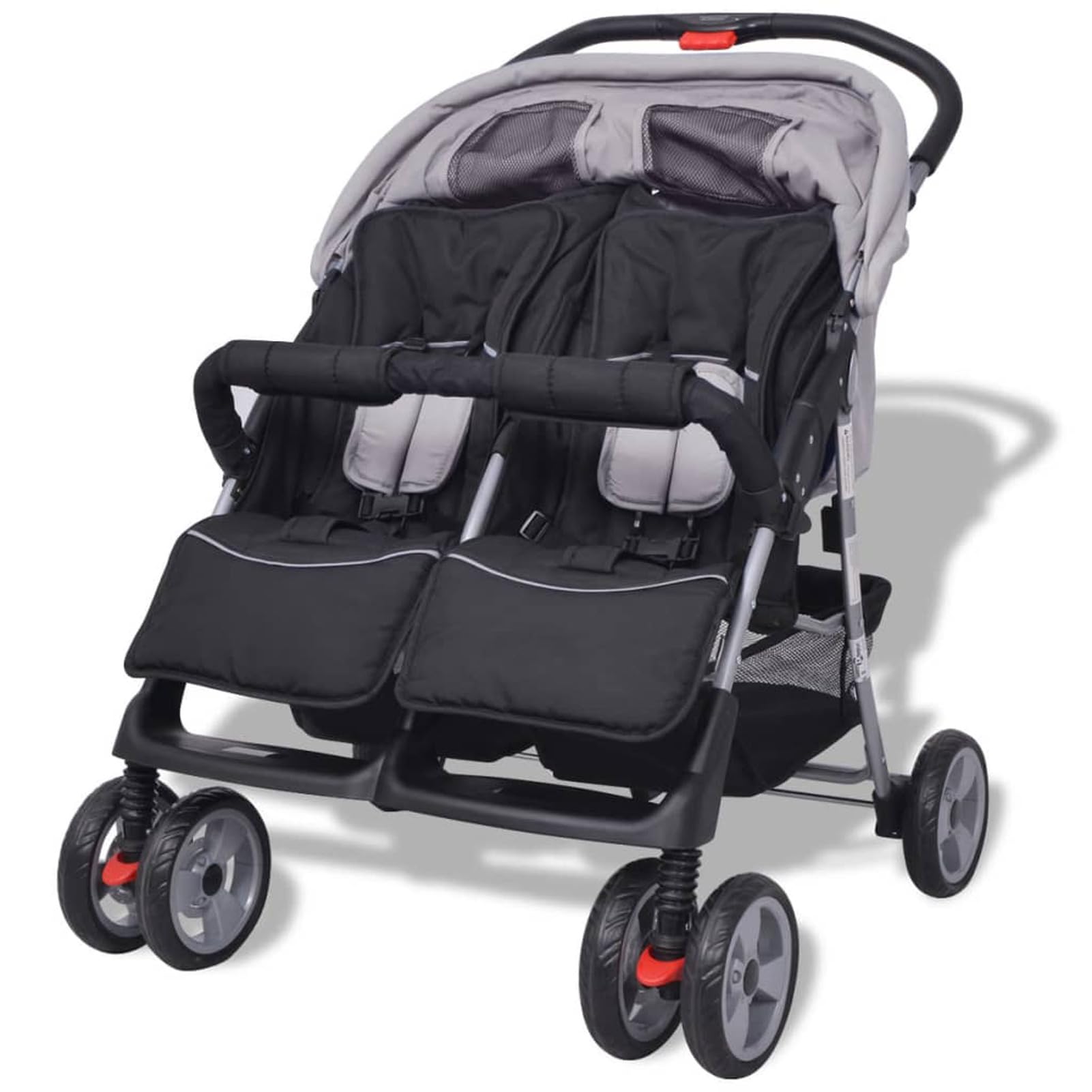 LAPOOH Passeggino Gemellare in Acciaio Grigio e Nero,Bebè e Bimbi,Trasporto Bebè,Passeggini(SPU:10110)