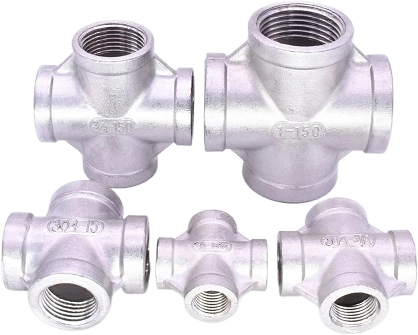 Stainless Steel 304 1/8" 1/4" 3/8" 1/2" 3/4" 1" 1-1/4" 1-1/2" Female BSP Thread Pipe Fitting 4 way Equal Cross Connector SS304(DN25)