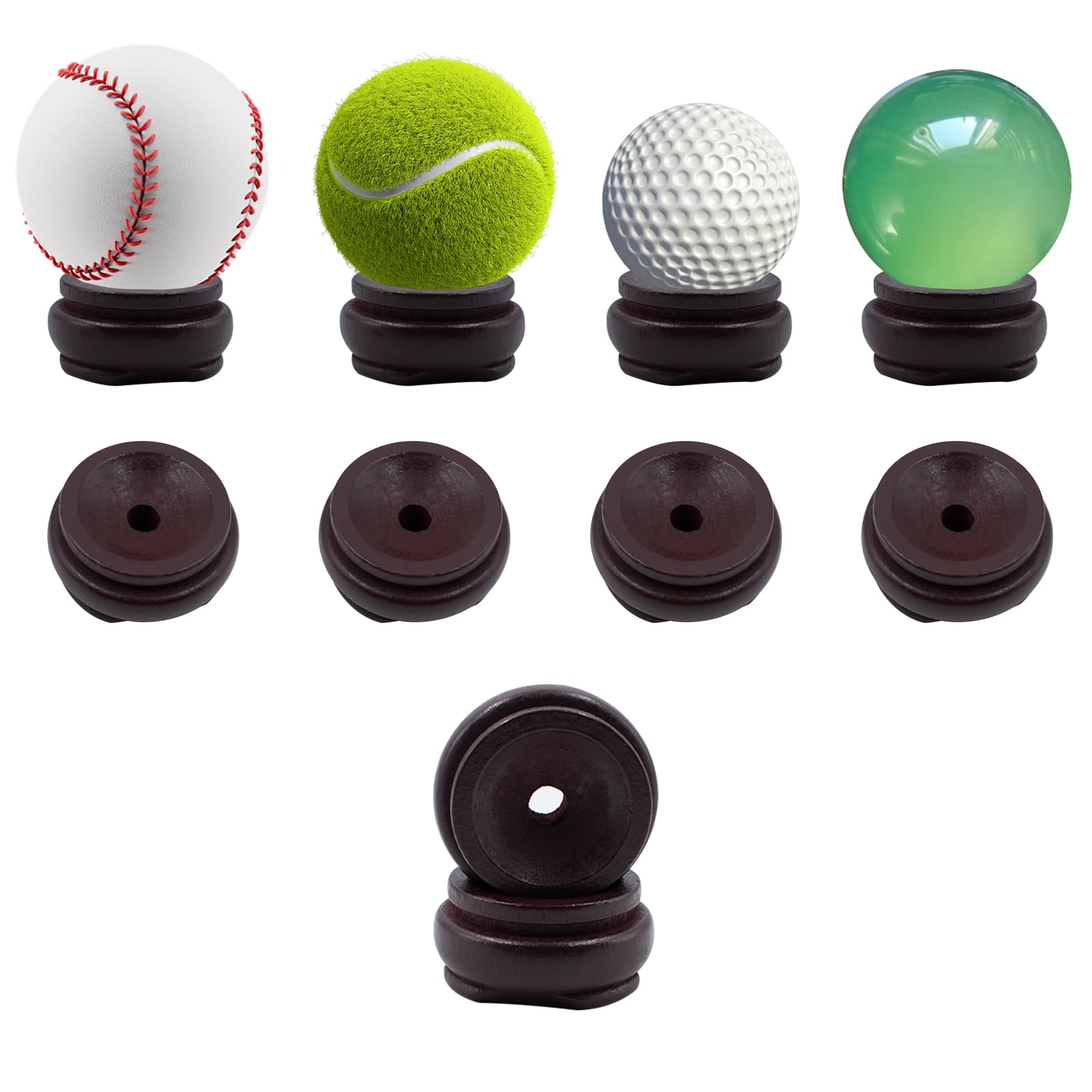 CHUOZI 10 PCS Baseball Display Holder, 1.6 Inch Round Wooden Base Single Ball Stand for Softball, Golf, Tennis, Spheres, Marbles, Crystal Collection, Brown