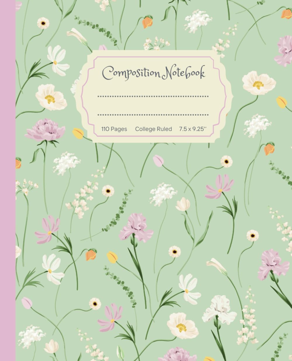 Composition Notebook College Ruled: Cute Coquette Pastel Light Pink & Green Mint Aesthetic Vintage Floral Journal for Girls and Women
