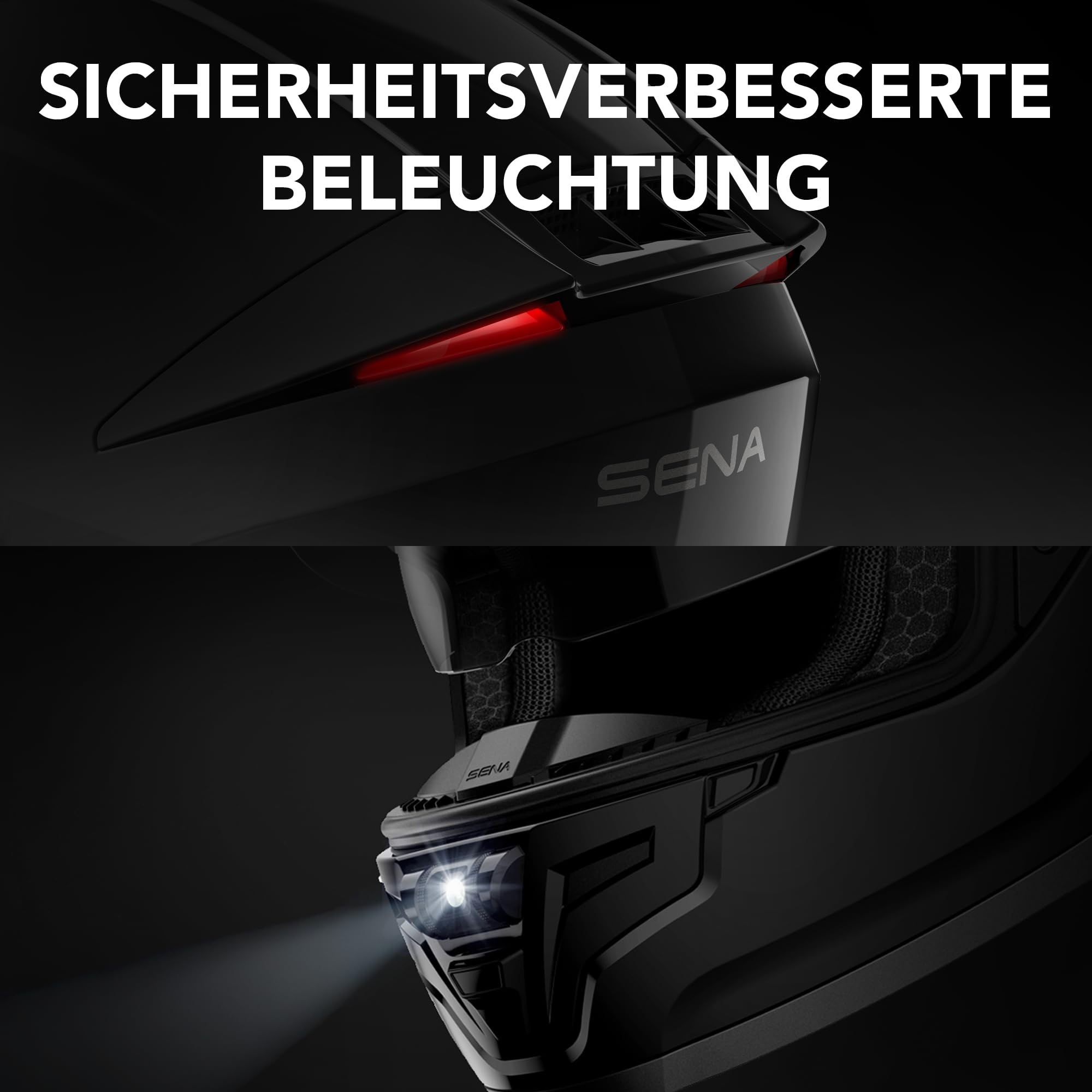 Sena Phantom Integralhelm mit integrierter Kommunikation, LED-Beleuchtung und 2. Generation Sound by Harman Kardon (Mattschwarz, XXL)