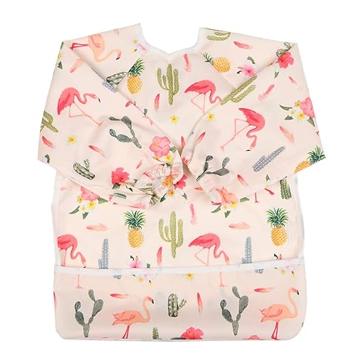 Sigzagor Camisa de manga con babero para bebé con bolsillo para niñas de 1 a 3 años (cactus flamenco)