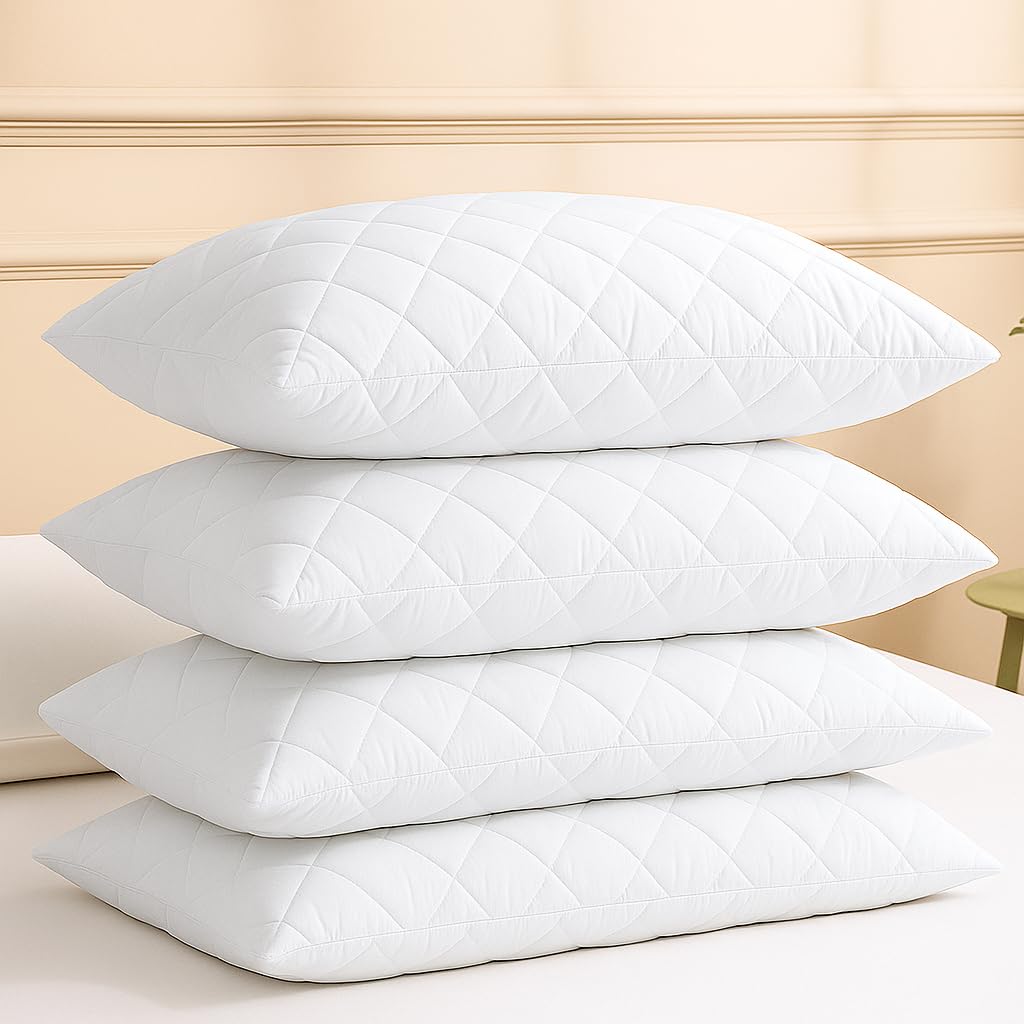 Quilted pillow protectors 2 pack Zipper - White Standard Size 50x75 Soft Touch Breathable Zip Closure pillow cases Decorative Pillow Covers for Bed - Machine Washable, Pack of 2 (50x75)cm)