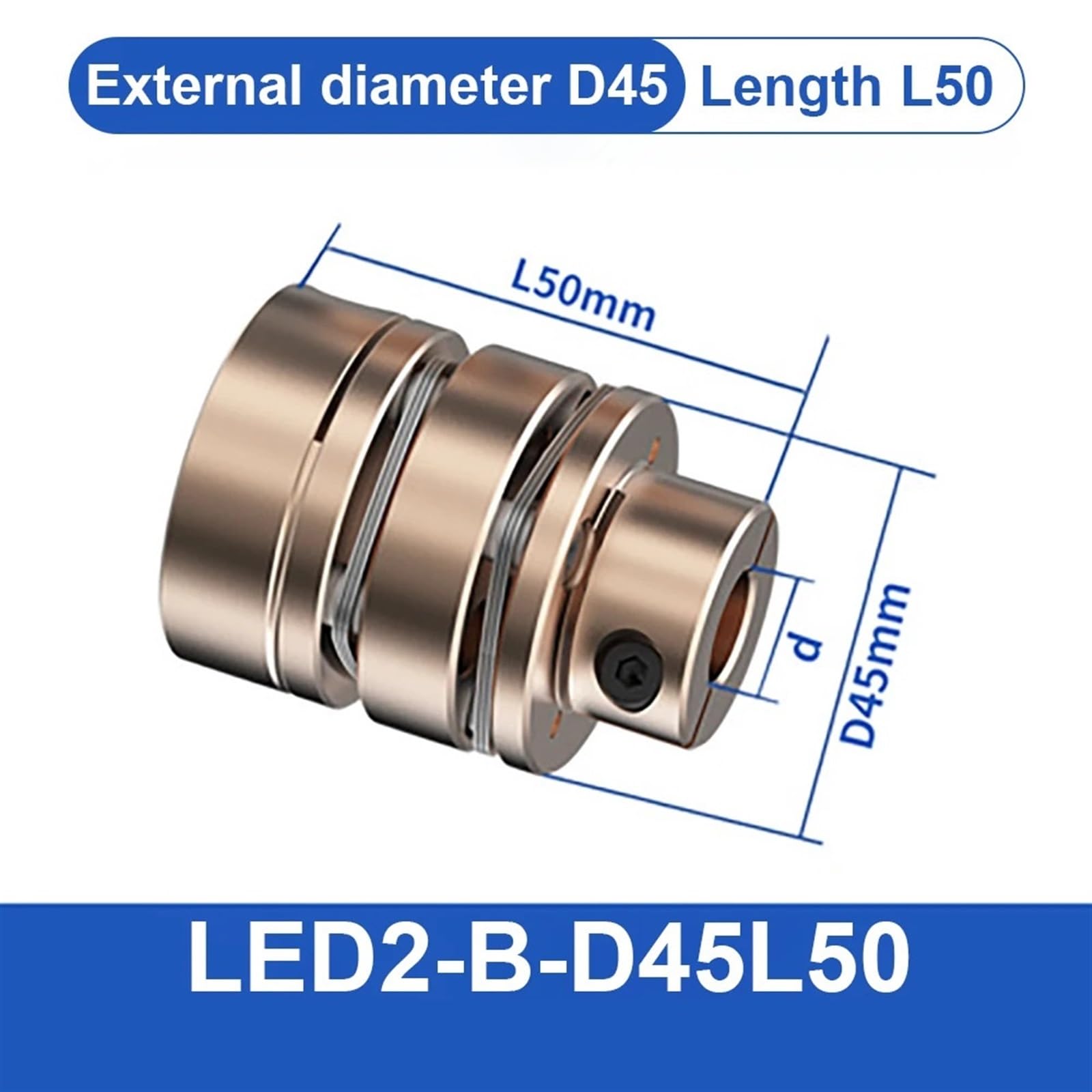 Złącze kołnierzowe LED D45L35/50 Elastyczny łącznik wału korbowego aluminiowe membrany uniwersalne złącze do drukarki 3D Kardanowa Rc(LED2-B-D45L50-8X12)