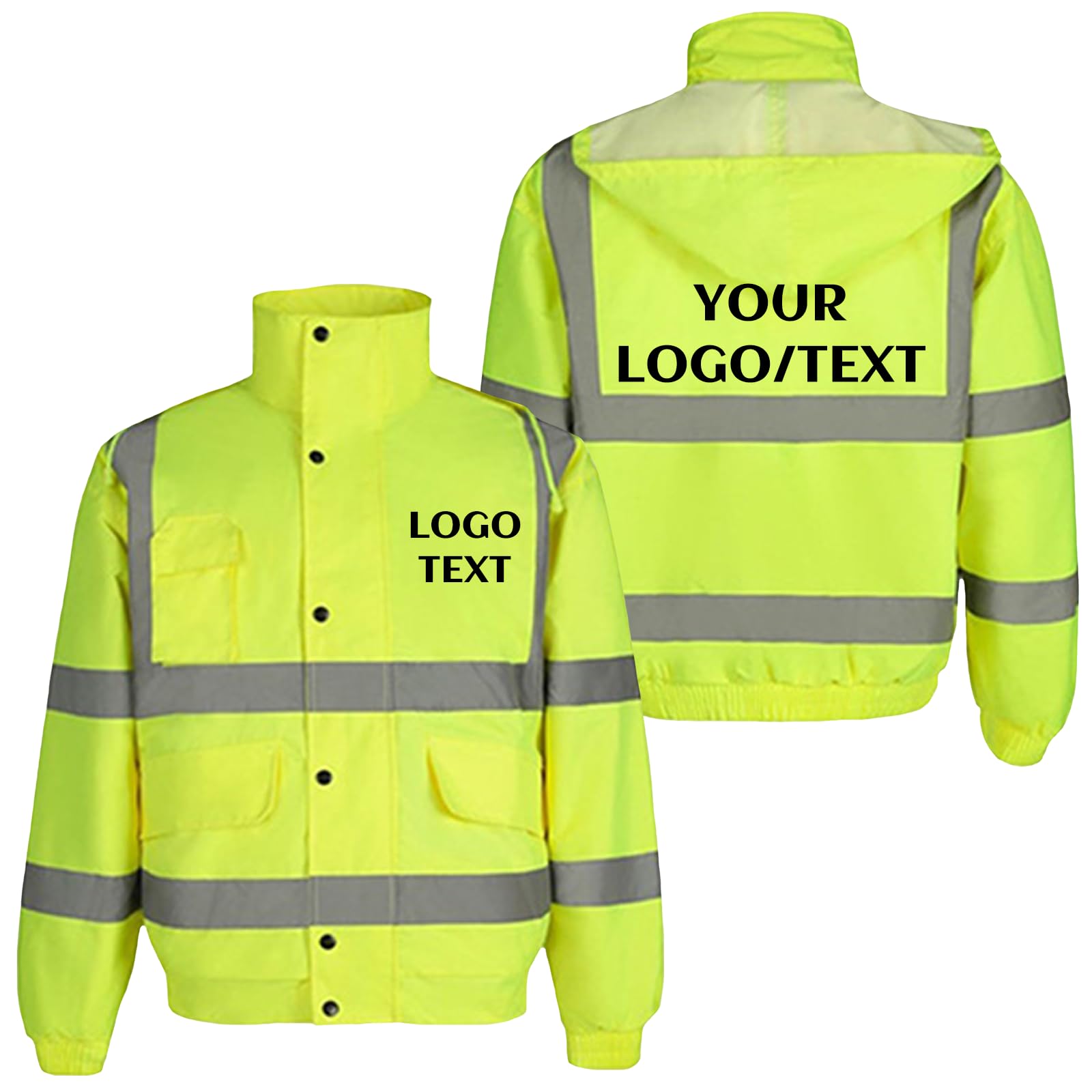 Chaqueta bomber de seguridad personalizada de alta visibilidad con logotipo personalizado, abrigo con capucha de alta visibilidad, impermeable, reflectante, ropa de trabajo para trabajadores
