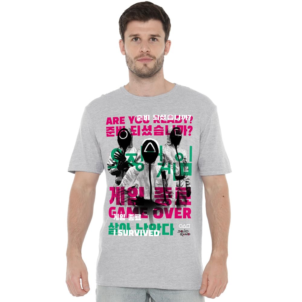 Squid Game Game Over Guards Overlay Unisex T Shirt, Athletic Heather, Large