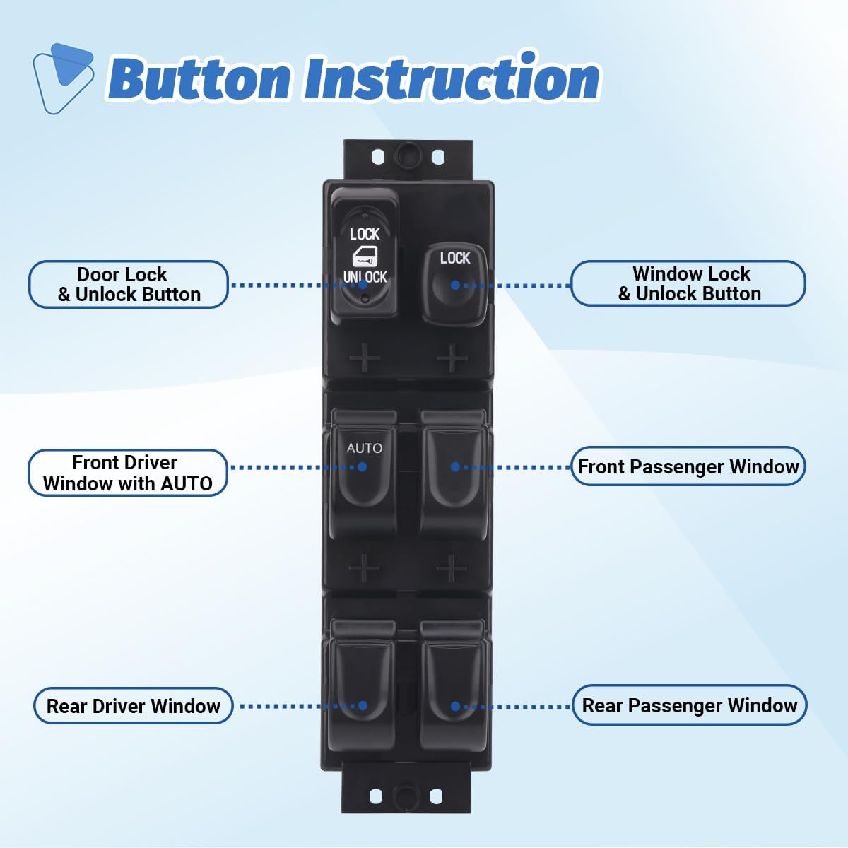 Front Left Driver Side Master Window Switch Control Button Compatible with 1998-2004 Isuzu Rodeo, 2002-2004 Isuzu Axiom, 1998-2002 Honda Passport, 1 Auto